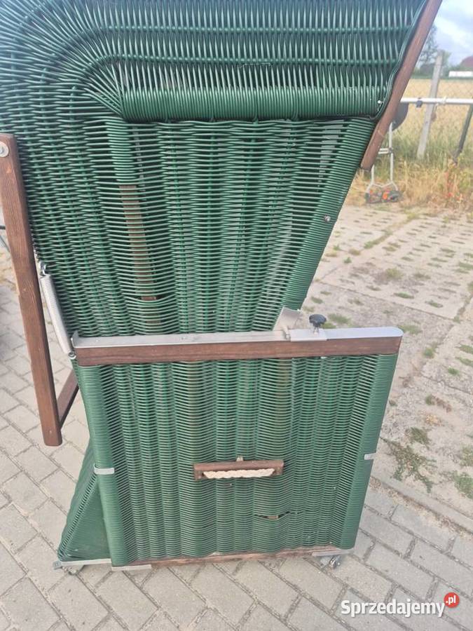 Leżak plażowy 2osobowy w zielonobeżowe paski Fotele Poddębice