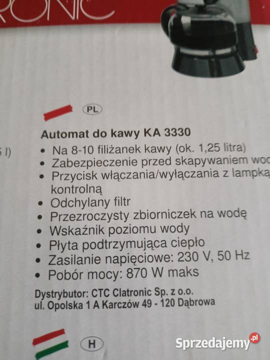 Ekspres przelewowy do kawy Clatronic KA3330 Tarnobrzeg sprzedam