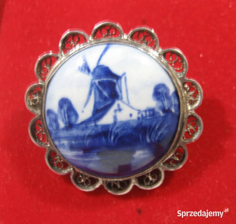 Stara Broszka Srebro Ceramika Delfts Warszawa sprzedam