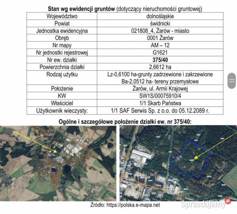 OKAZJA licytacja 266 ha działka usługi produkcja dolnośląskie Żarów sprzedam