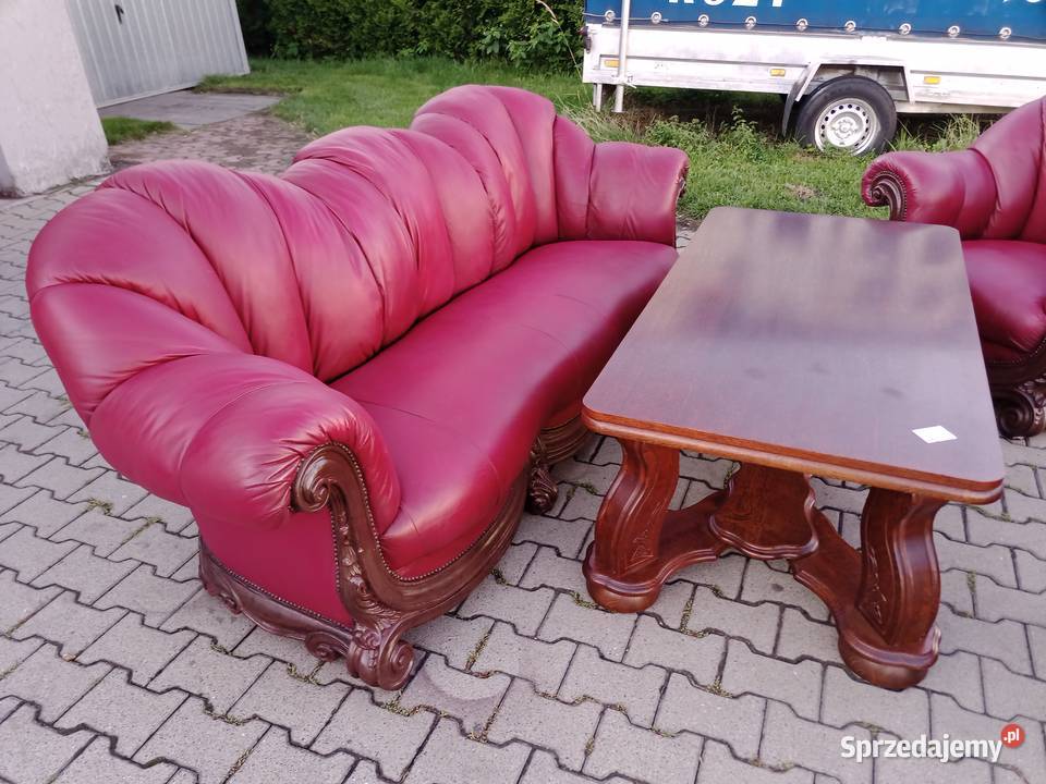 Komplet AFRODYTA 311 i Ława Dąb skóra Wiśnia Kozy