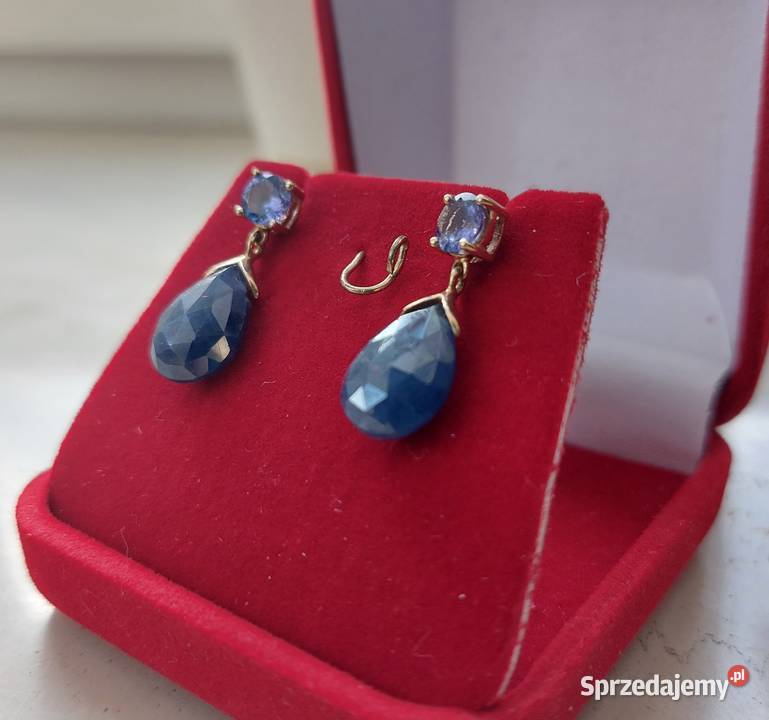 Kolczyki Żółte Złoto 585 14k Szafiry Tanzanite Kolczyki Grodzisk Mazowiecki sprzedam