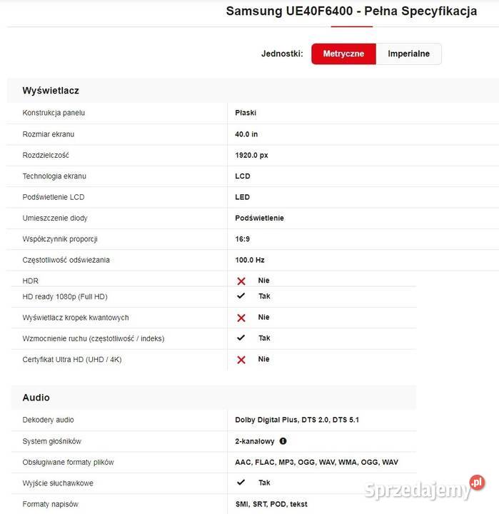 TV Samsung UE40F6400AW 3D Smart PIP 40 40cale Międzyrzec Podlaski