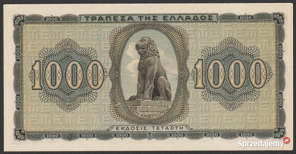 GRECJA 1000 DRACHM 1942 STAN BANKOWY UNC Łódź sprzedam