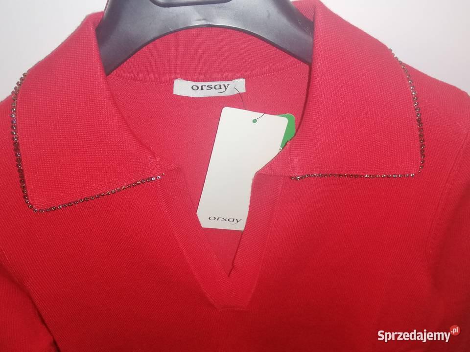 Nowy wiskozowy sweter z kołnierzykiem czerwony Warszawa