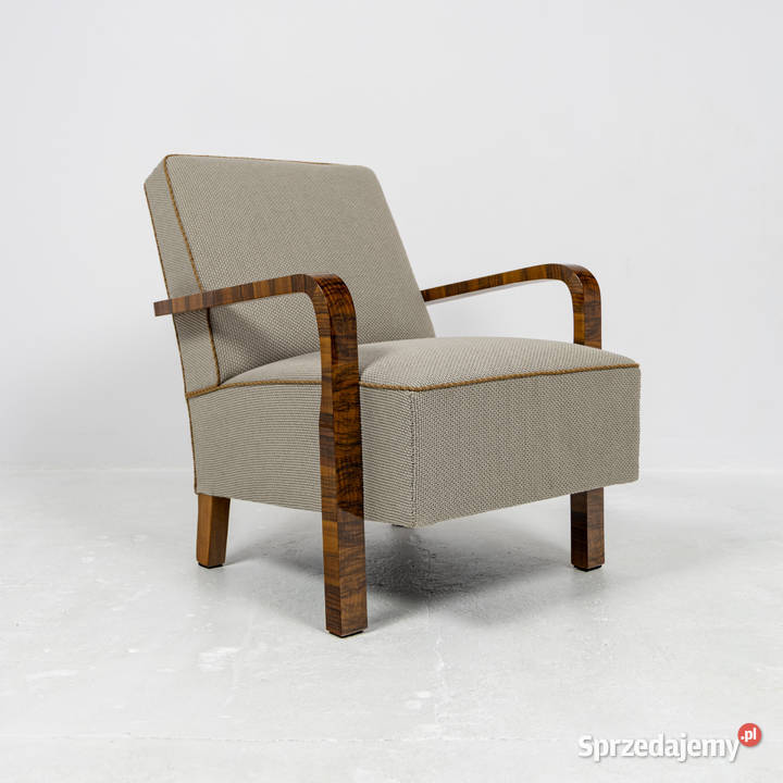 Fotel i puf Art Deco Modernizm lata 3040 Orzech