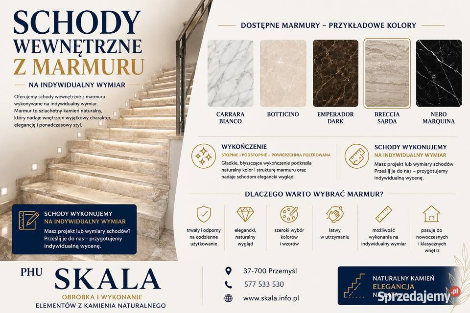 na wymiar schody wewnętrzne z marmuru Przemyśl
