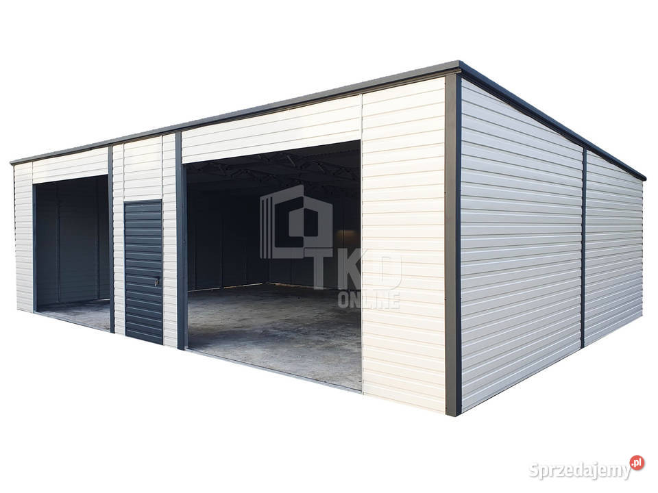 Garaż Blaszany 8x6 - 2x otwór pod bramę drzwi  Biały TKD103