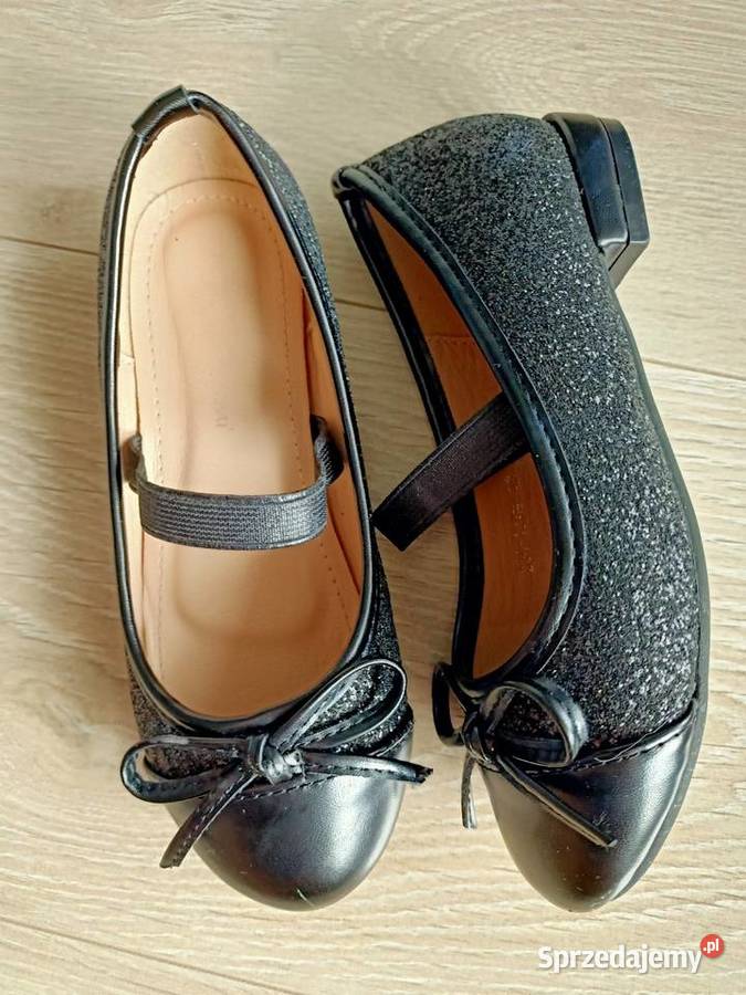 Baleriny brokatowe czarne z kokardką 29 Płock