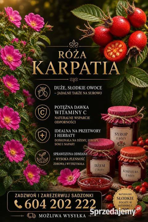 Róża jadalna Karpatia sadzonki 3 letnie w 15l Parczew