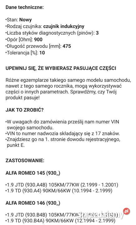 Czujnik położenia wału alfa fiat Opel Lancia osobowe Biszcza