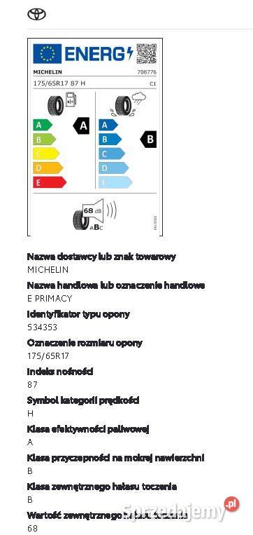 OPONY MICHELIN EPRIMACY 17565R17 2025 LETNIE 18 zachodniopomorskie Szczecin