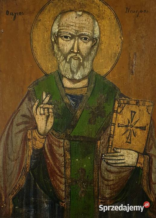 Ikona Święty Mikołaj z Miry Cudotwórca XIXw 0167 Warszawa
