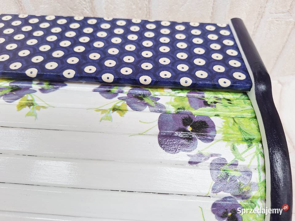 Chlebak z drewna bukowego decoupage Bolesławiec fioletowy mazowieckie Halinów sprzedam