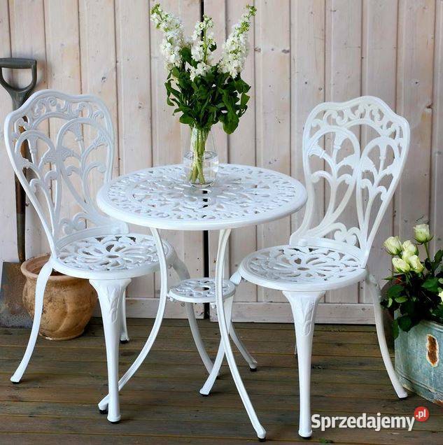 Komplet kawowy biały meble aluminiowe na balkon