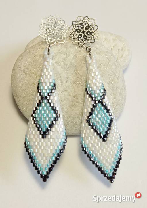 KOLCZYKI ROŻKI BIAŁOBŁĘKITNE Warszawa