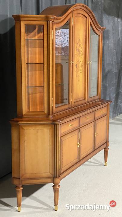 Intarsjowany kredens z witryną na zwężanych zachodniopomorskie Gryfice
