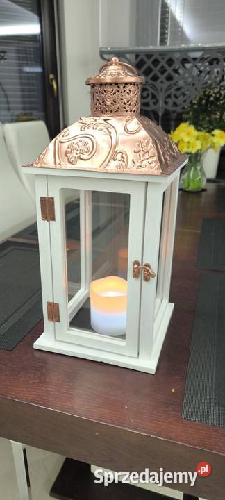 Przepiękny lampion białozłoty wys 48 ze świecą Legnica