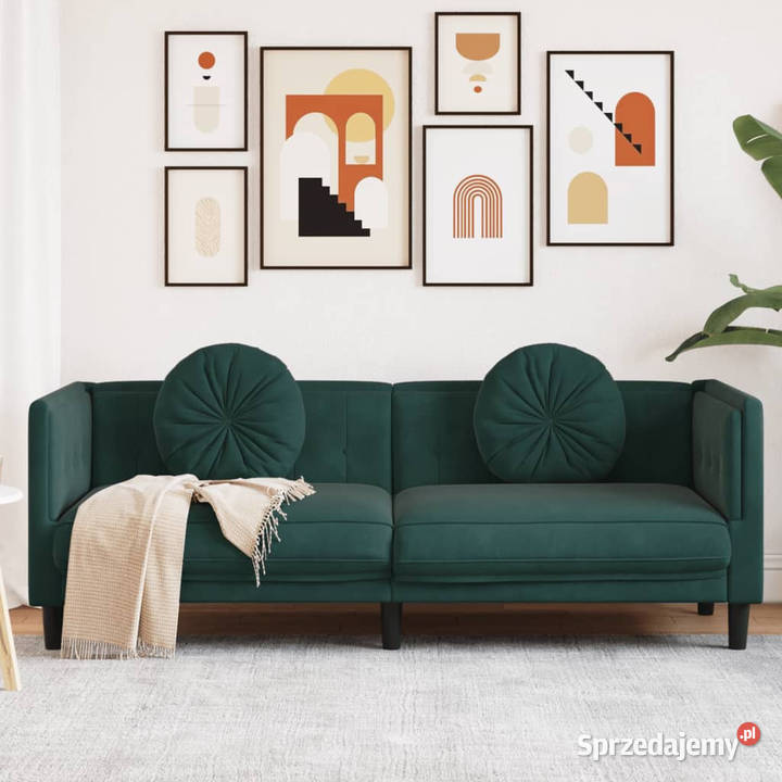 Sofa 3osobowa z poduszkami ciemnozielona aksamit mazowieckie Warszawa sprzedam