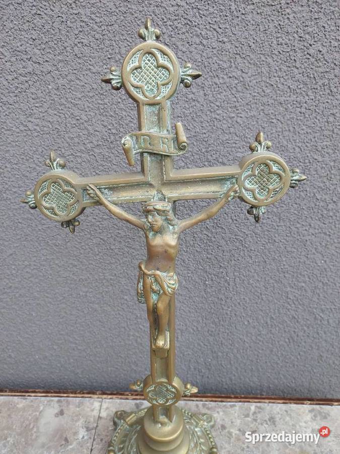 7 Stary krzyż krucyfiks stojący pasyjka mosiądz Tczew