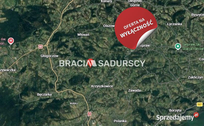 sprzedaży gruntu 868m2 Myślenice