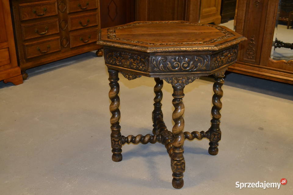 stół stolik neorenesansowy lity dąb Będzin