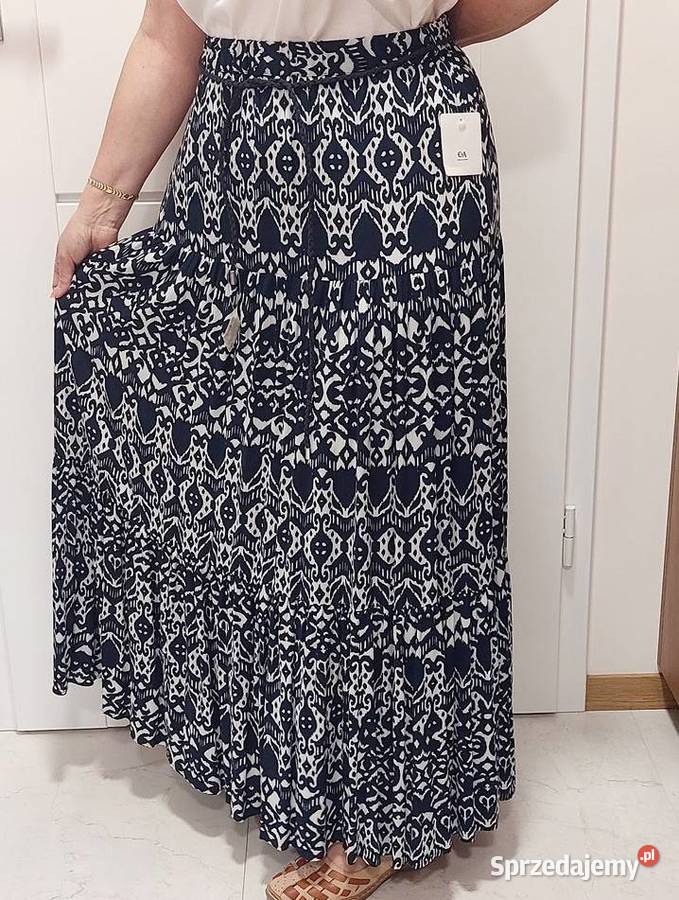 Spódnica granatowa biała 42 XL CA maxi długa Warszawa