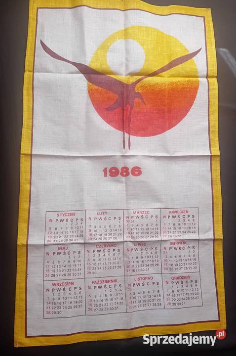 Płócienny kalendarz na 1986 w formie serwety na Koźminek