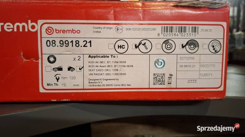 Brembo 08991821 tarcze hamulcowe tył nowe Audi osobowe opolskie Namysłów