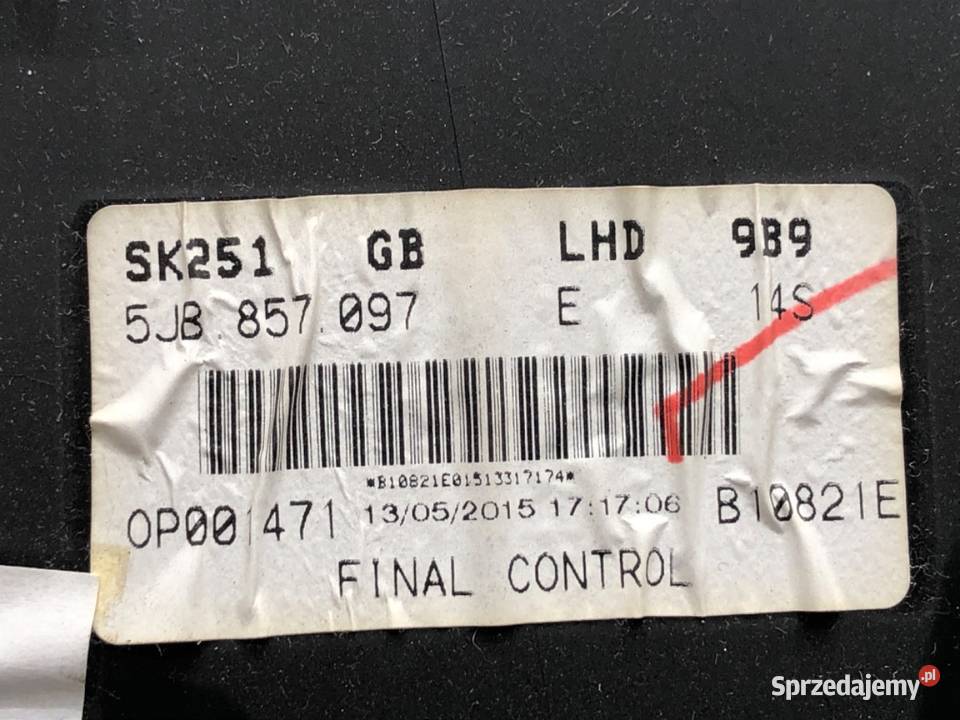 SCHOWEK PASAŻERA SKODA RAPID Kombi 5JB857097E Wyposażenie wnętrza