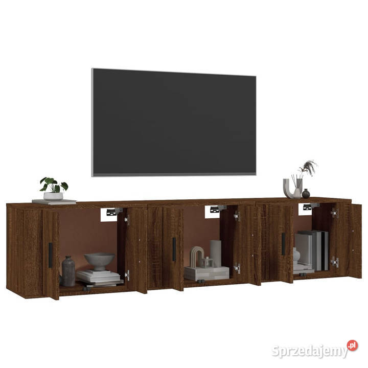 Wiszące szafki TV 3 brązowy dąb 57x345x40 mazowieckie Warszawa