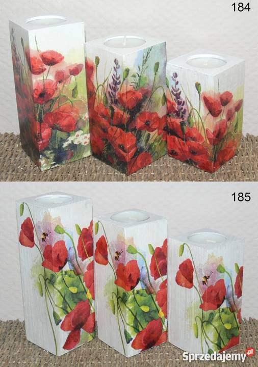 3 duże świeczniki Maki róże lawenda prezent Dekoracje i ozdoby Halinów sprzedam