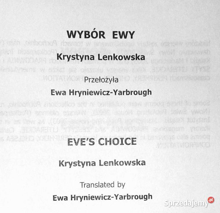 Wybór Ewy Eves Choice Krystyna Lenkowska Chełm sprzedam