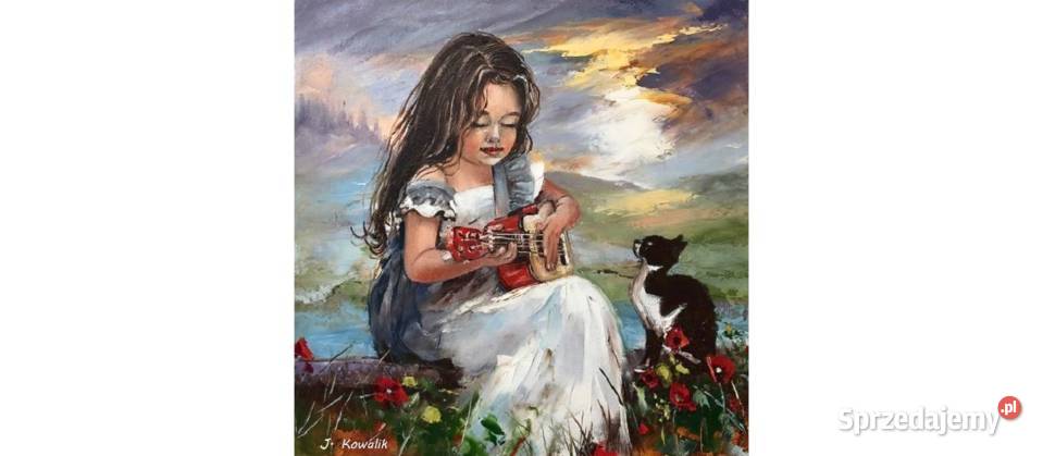 Kowalik Mruczanki 30x30 obraz olejny dziewczynka