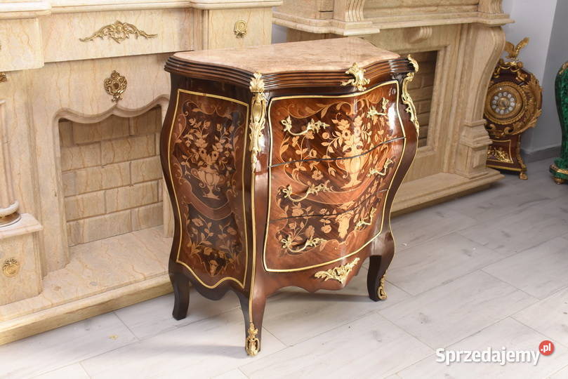 Komoda W stylu Francuskim z intarsją Marmurowy Kraków