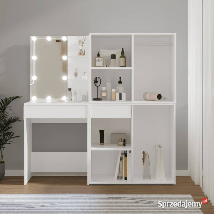 Toaletka z oświetleniem LED i 2 szafkami biała Warszawa