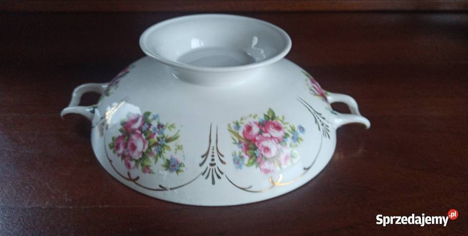 Patera różyczki w złotych kasetonach wewnątrz i Porcelana i szkło Gdańsk