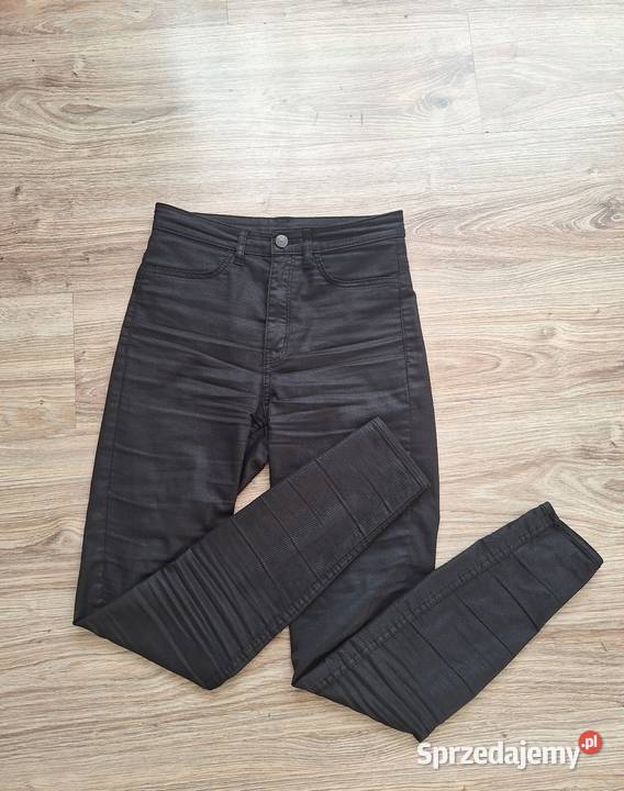 Czarne spodnie woskowane 36 hm wysoki stan rurki Kraków
