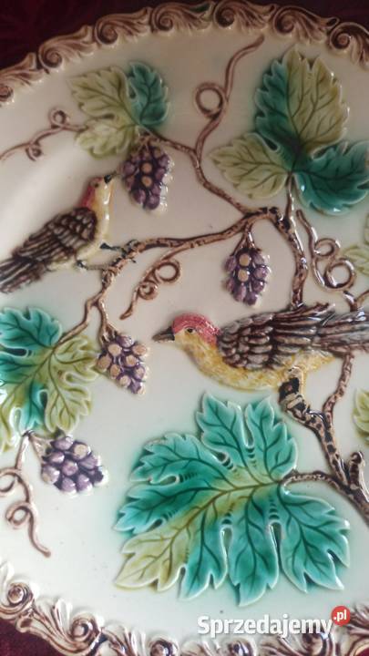 Secesyjny talerze ceramiczny ptaszki i winorośle Gdańsk