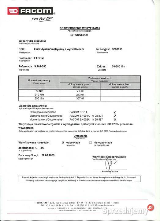 Klucz dynamometryczny FACOM 12 70350 Nm Szczecin zachodniopomorskie