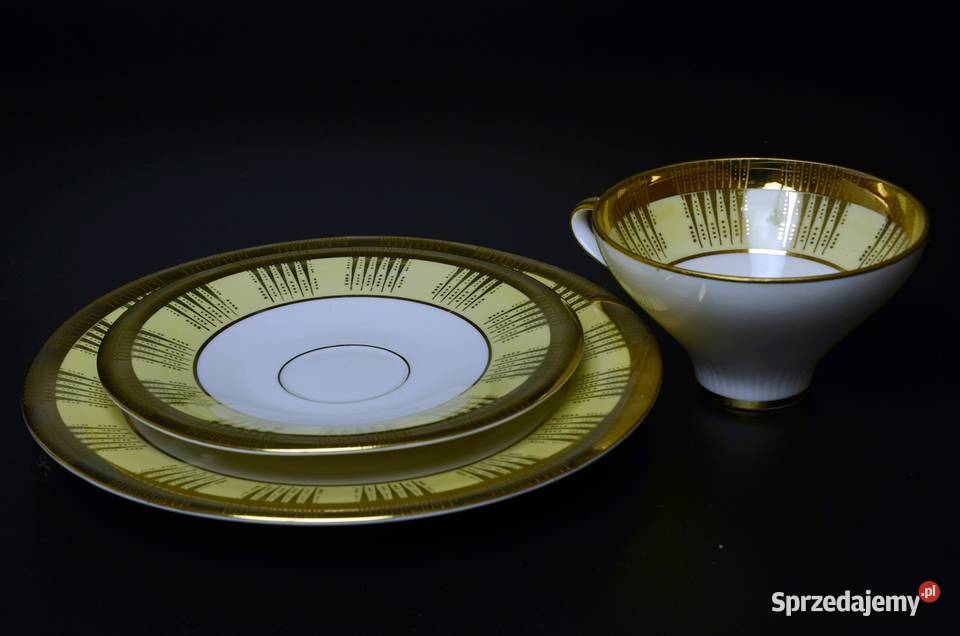 Trio śniadaniowe lata 30 XX w Hutschenreuther Porcelana i szkło dolnośląskie Legnica