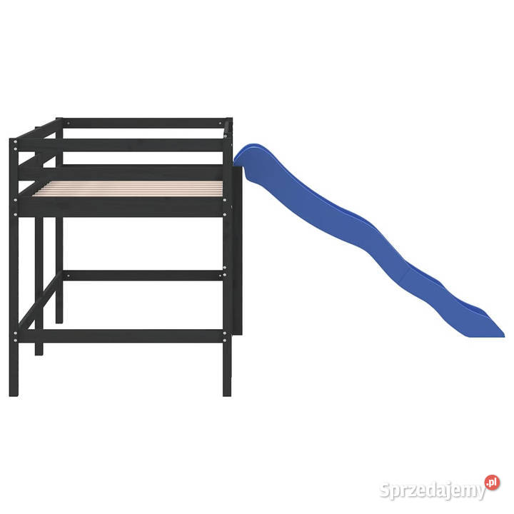 Rama łóżka dzieci ze zjeżdżalnią czarna sosnowa 87cm