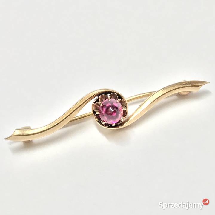 Złota BROSZKA 585 14K piękny AMETYST Art Dco Warszawa