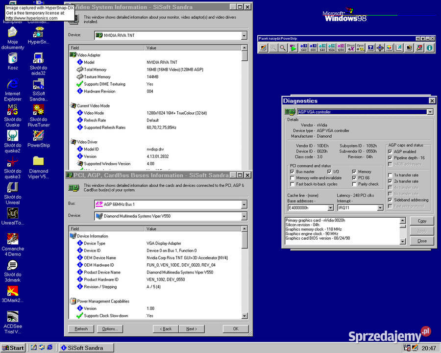Diamond Viper V550 16MB 128bit SDRAM DSUB AGPx2 Karty graficzne Cielądz