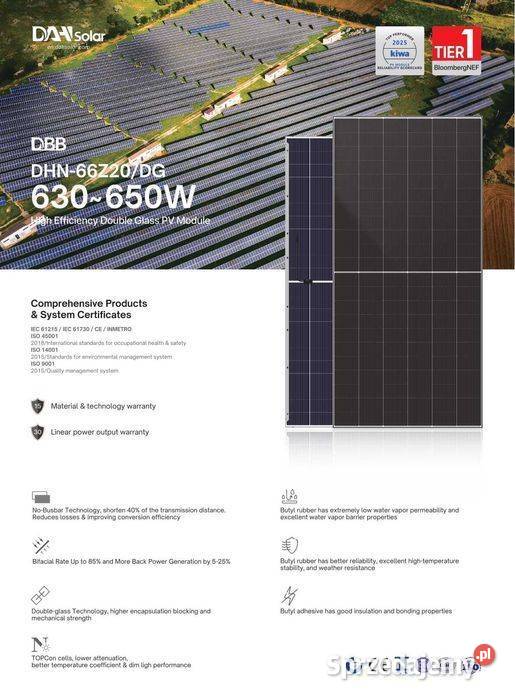 Panel fotowoltaiczny DAH SOLAR 620W Bifacial 459 sprzedam
