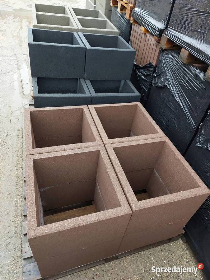 Duże donice betonowe gładkie 60x40x30 gazony Stoczek