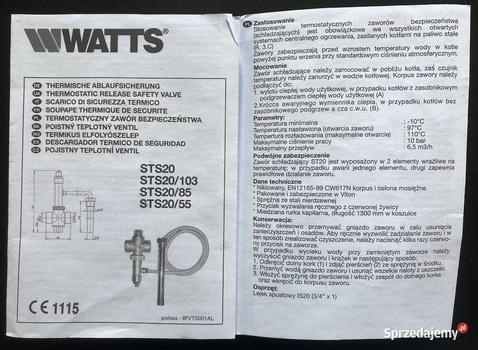 Termostatyczny zawór bezpieczeństwa WATTS STS20 Rzeszów