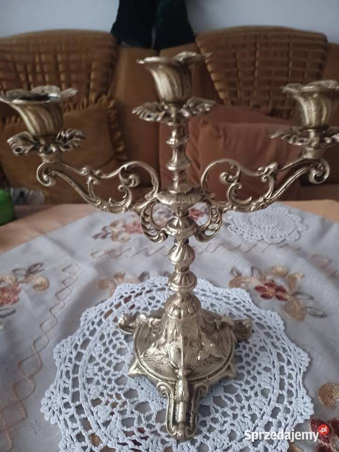 Piękny masywny mosiężny świecznik Świeczniki Poznań
