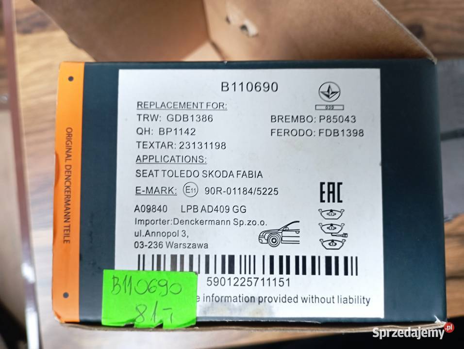 Denckermann B110690 Zestaw klocków hamulcowych Zbylitowska Góra