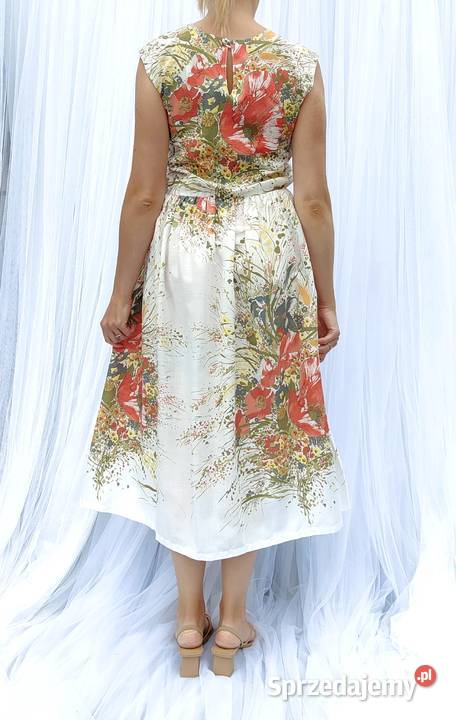 Sukienka retro z kwiatami prosta S 36 M 38 Rozmiar 36(S) zachodniopomorskie Szczecin